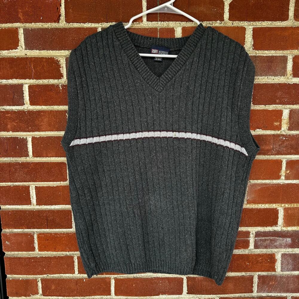 Vintage Faded Glory Gray Sweater Vest Striped Knit Y2K Layering Large